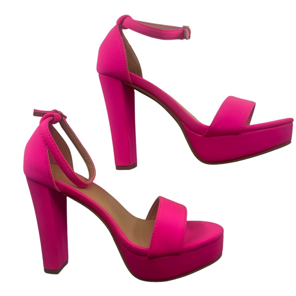 Hot pink chunky 4.5  heel,Ankle strap,Open toe, size 7, New - Picture 11 of 11